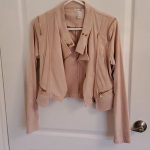 Blush pink jacket with gold zippers
